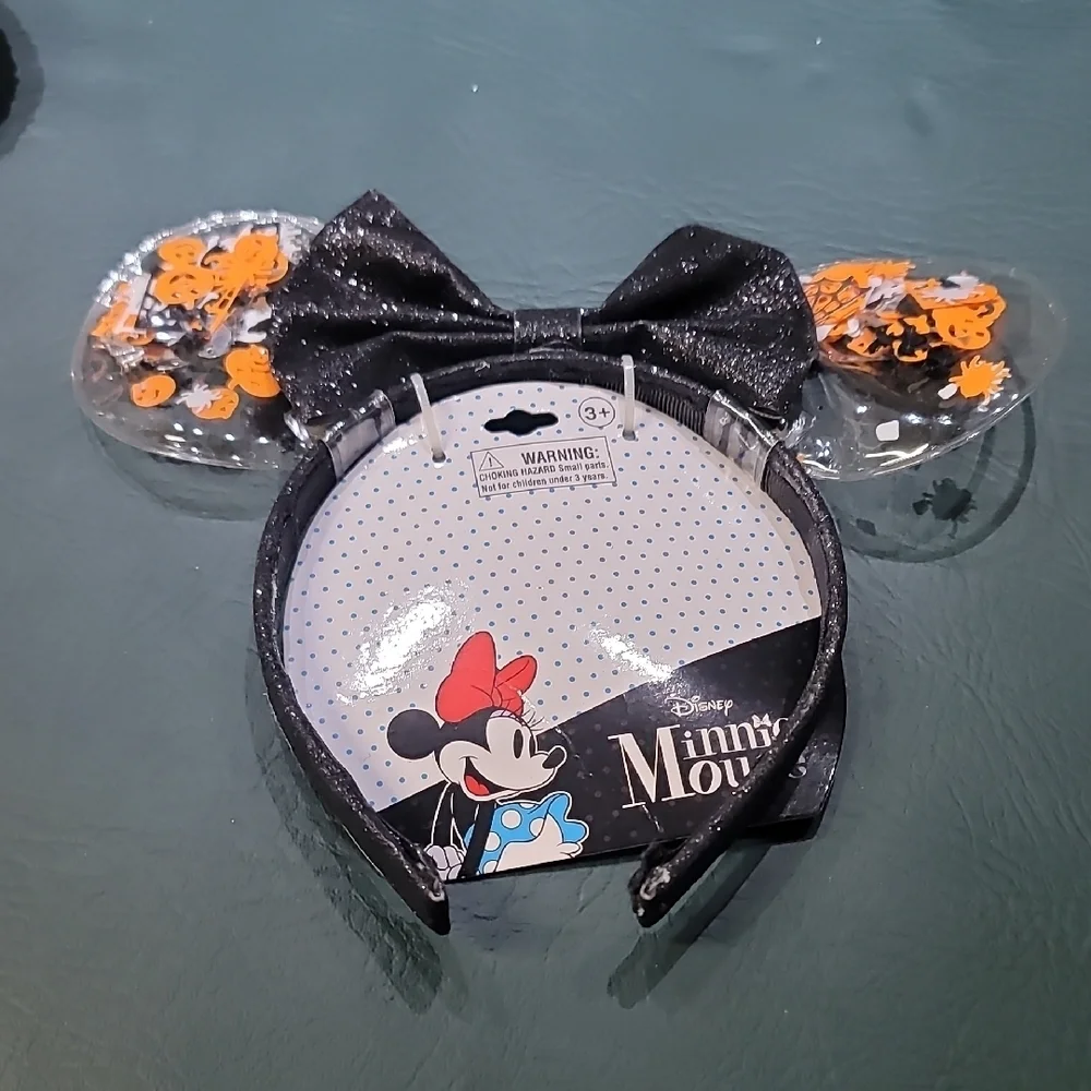 **Disney Sparkling Orange Minnie Ears with Black Bow**